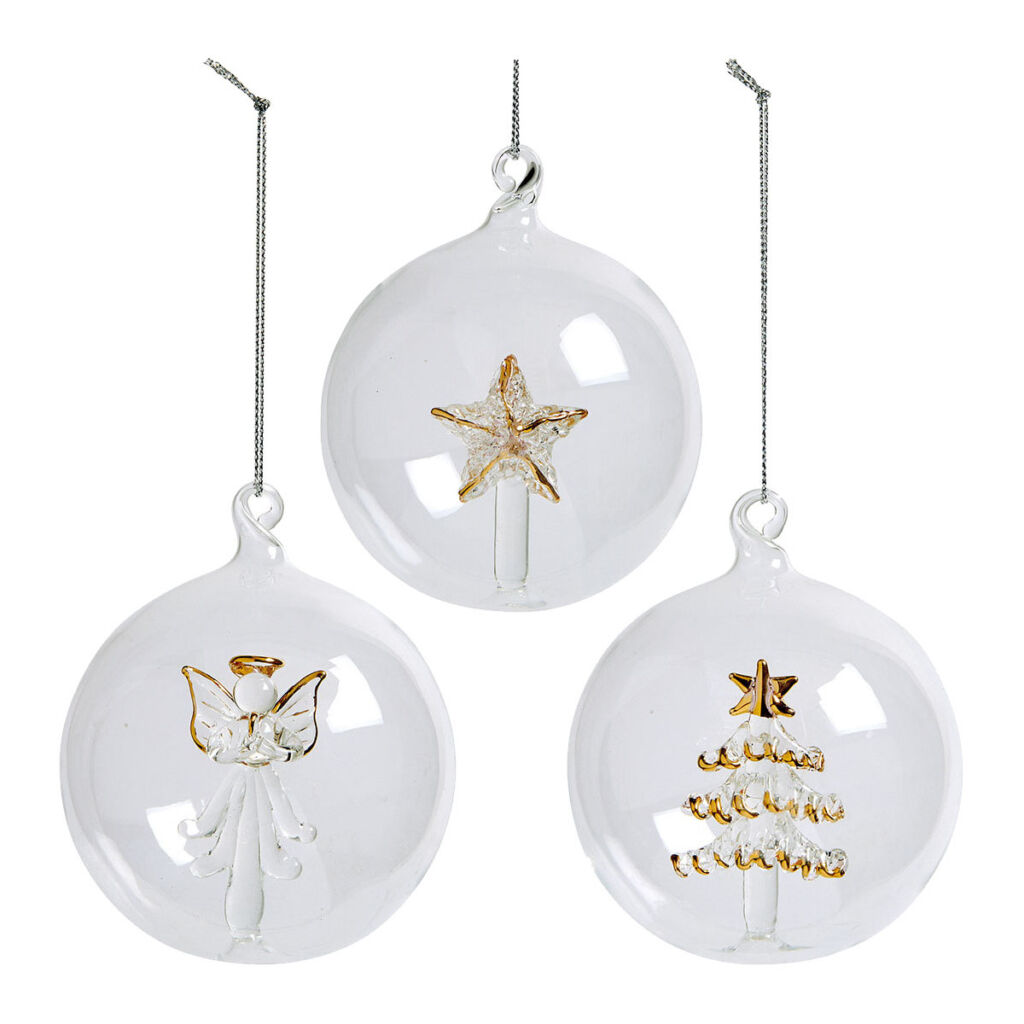 COFFRET DE 3 BOULES DECORATIVES ETOILE SAPIN ANGE VERRE TRANSPARENT - Photo N°1