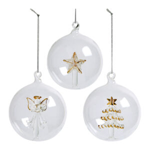 COFFRET DE 3 BOULES DECORATIVES ETOILE SAPIN ANGE VERRE TRANSPARENT