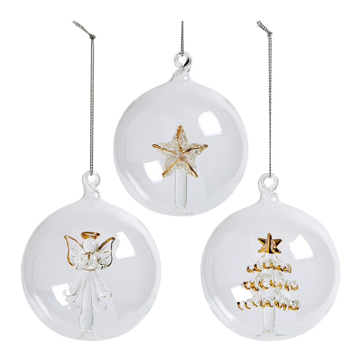 Lot de 3 boules de Noël Verre Côtelé Paillettes Rouge - DECORIS - 61528