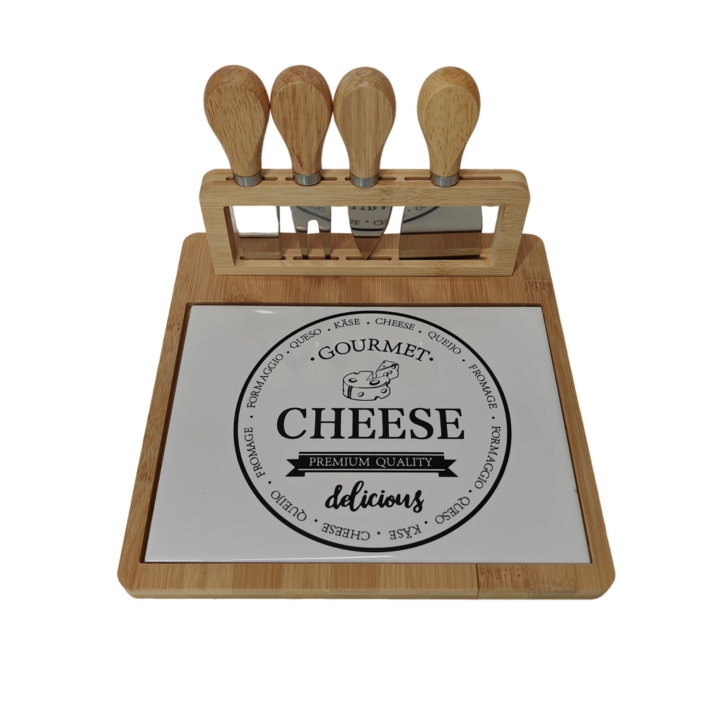 PLATEAU FROMAGE BAMBOU ET CERAMIQUE 4 COUTEAUX 22 X 13.7 X 22 CM - Photo N°2