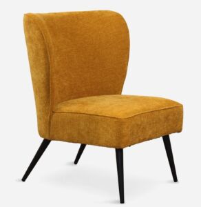 FAUTEUIL RENA EN TISSU CHINE MOUTARDE PIED METAL NOIR H 87 X L 59 X P 72.5 CM