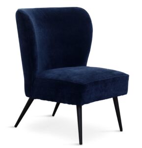 FAUTEUIL RENA EN TISSU CHINE BLEU NUIT PIED METAL NOIR H 87 X L 59 X P 72.5 CM