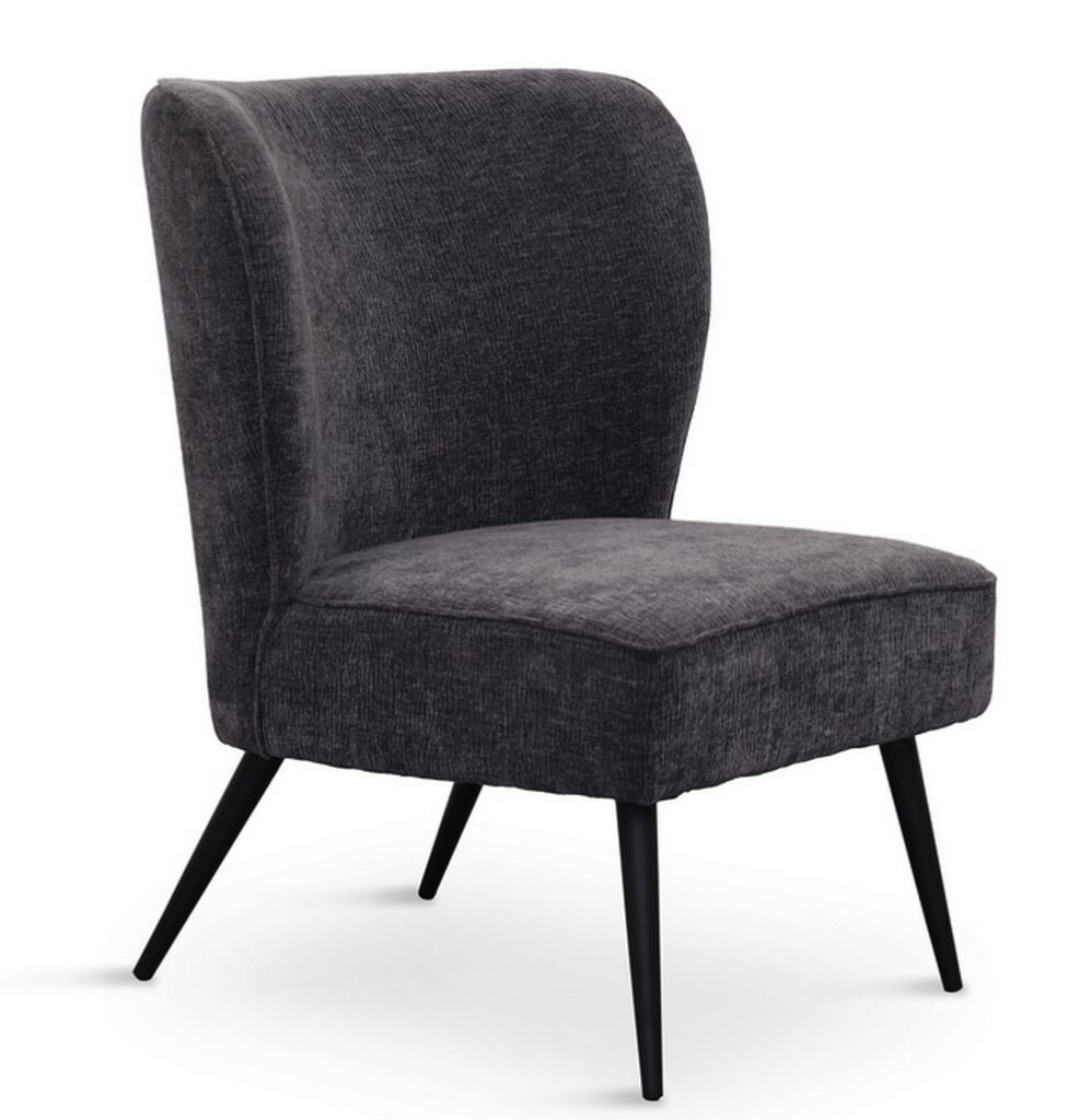 FAUTEUIL RENA EN TISSU CHINE ANTHRACITE PIED METAL NOIR H 87 X L 71 X P 69 CM - Photo N°1