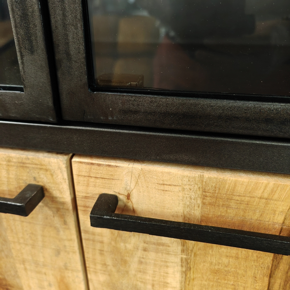 MEUBLE HAUT VITRINE MANGUIER ET METAL 2 PORTES VITREES  2 PORTES 90 X 40 X 180 - Photo N°6