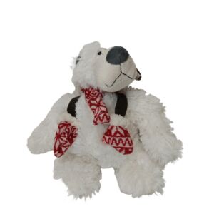 PELUCHE OURS NOMME ELRIC BLANC AVEC ECHARPE ET GANTS 30 cm