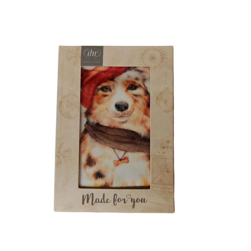 CHAUFFE MAINS CHIEN PERE NOEL EN POLAIRE CREME 8.5 X 12.5 CM - Photo N°3