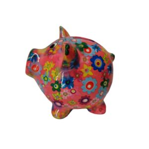 TIRELIRE ROSIE COCHON POMME PIDOU ROSE ET FLEURS