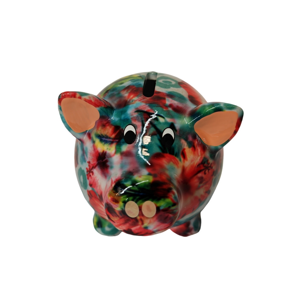 TIRELIRE ROSIE COCHON POMME PIDOU VERTE ET FLEURS - Photo N°2