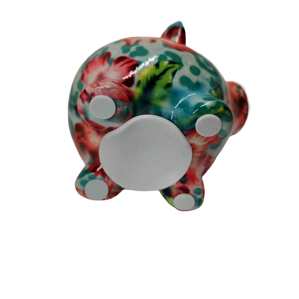 TIRELIRE ROSIE COCHON POMME PIDOU VERTE ET FLEURS - Photo N°3