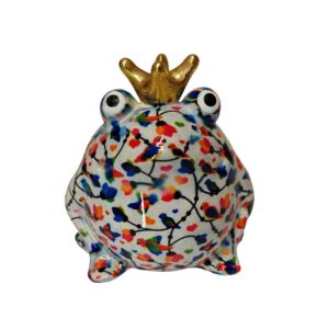 TIRELIRE GRENOUILLE FREDDY POMME PIDOU BLANCHE ET DECOR D'OISEAUX