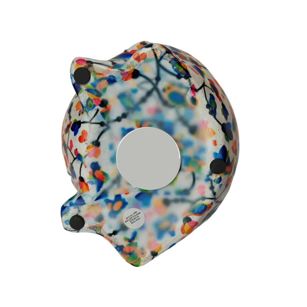 TIRELIRE GRENOUILLE FREDDY POMME PIDOU BLANCHE ET DECOR D'OISEAUX - Photo N°2