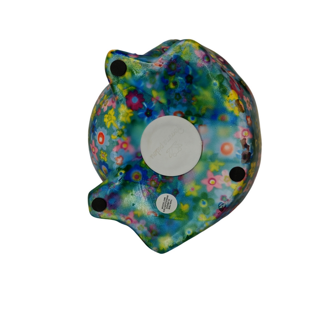 TIRELIRE GRENOUILLE FREDDY POMME PIDOU VERTE ET DECOR DE FLEURS - Photo N°2