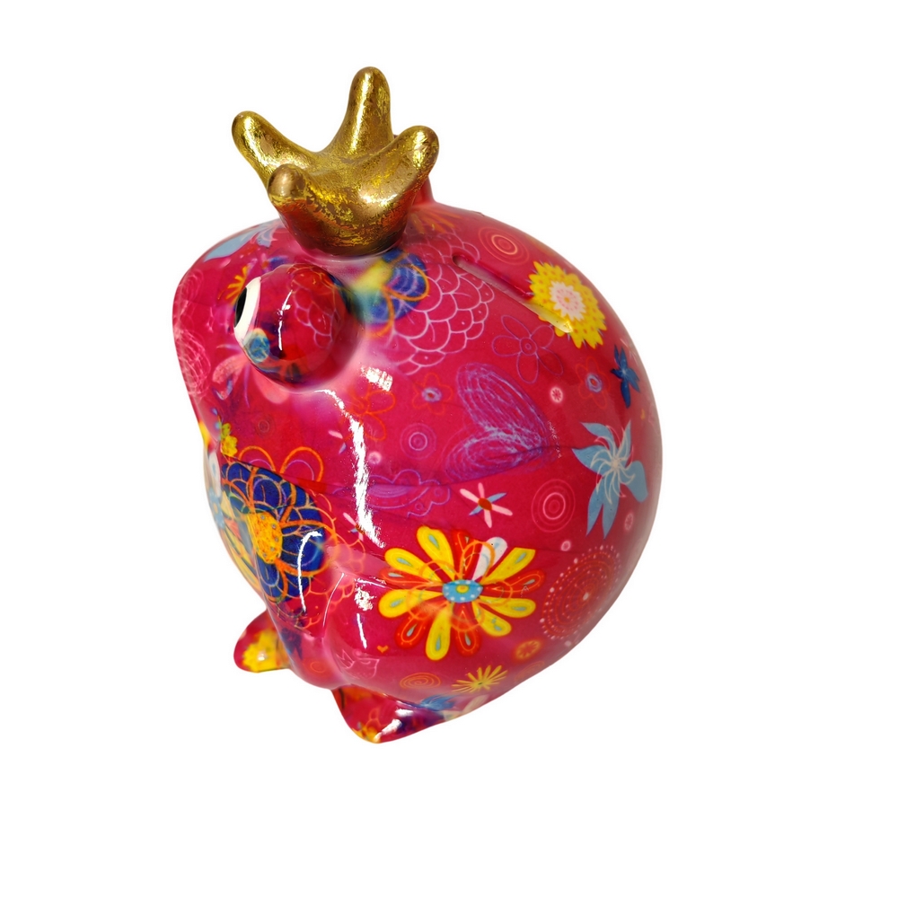TIRELIRE GRENOUILLE FREDDY POMME PIDOU ROSE ET DECOR MULTICOLORE - Photo N°3
