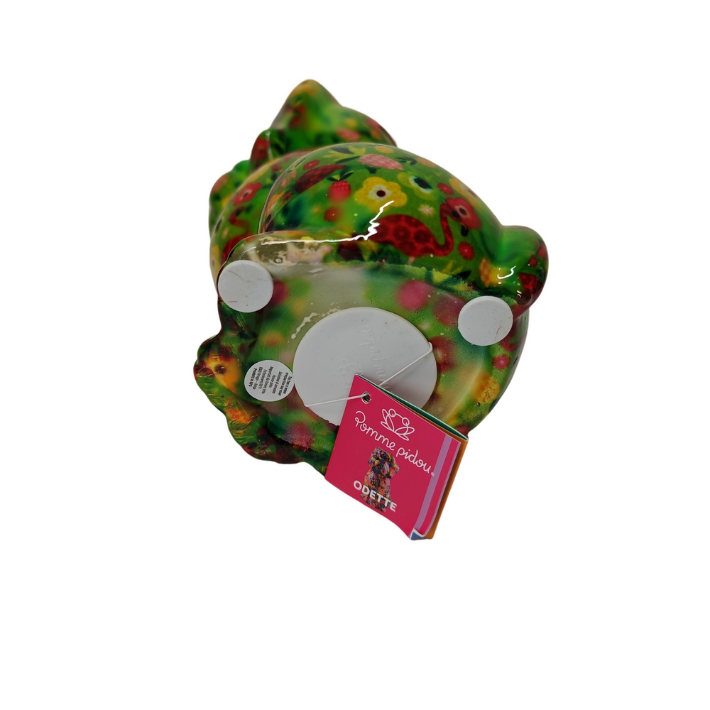 TIRELIRE CHIEN POMME PIDOU VERT ET FLEURS - Photo N°2