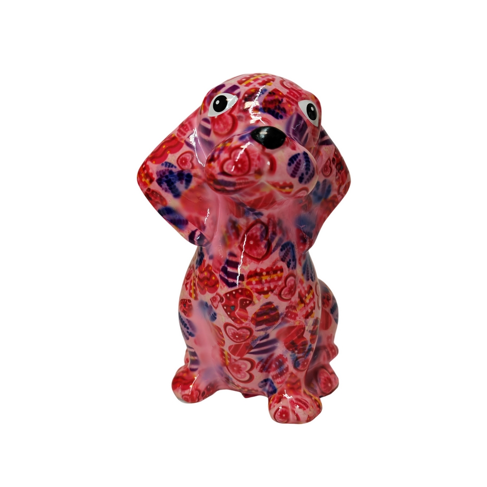 TIRELIRE BASIL CHIEN BEAGLE POMME PIDOU ROSE ET COEURS - Photo N°1