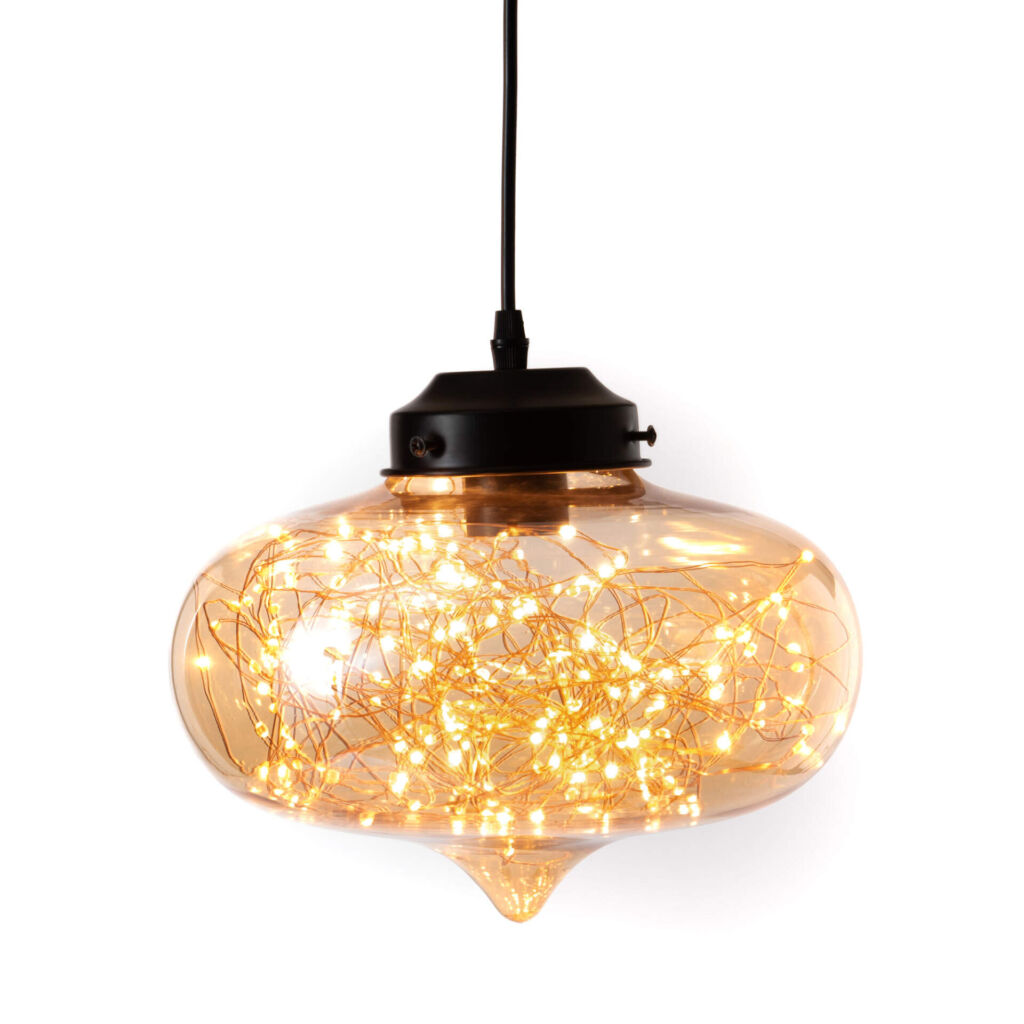 SUSPENSION LACTEA LAMPE VERRE ET GUIRLANDE LED COULEUR AMBRE 25 X 150 X 25 CM - Photo N°1