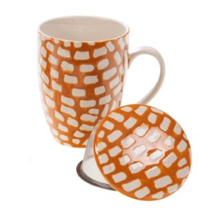 MUG TISANIERE ISIS DECOR MOUTARDE ET BLANC EN GRES 12 X 9 CM