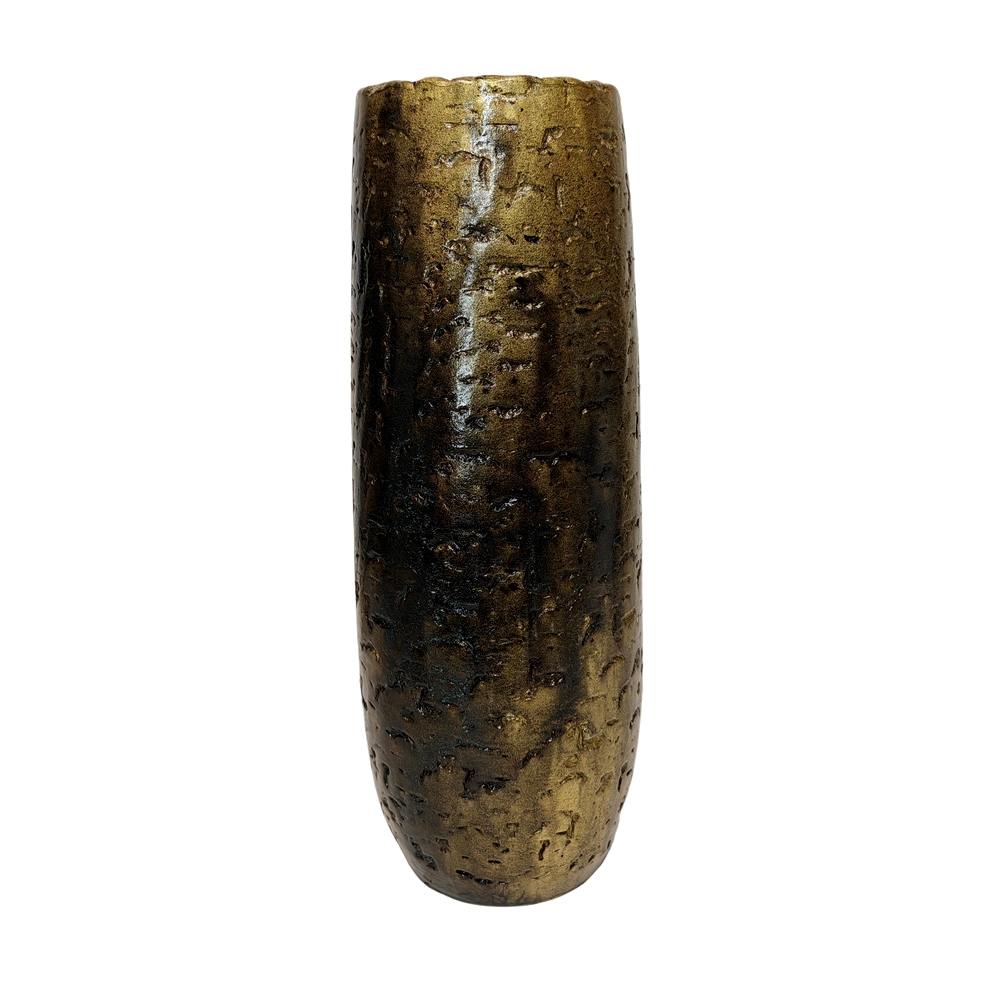 VASE TERRACOTA MAYA OR ET NOIR VIEILLI 40 X 13 CM - Photo N°1