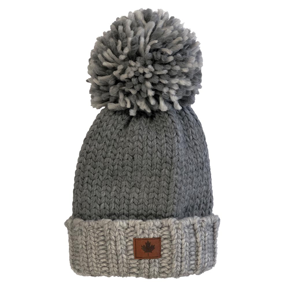 BONNET FEMME GROSSE LAINE ET POMPON COULEUR GRIS ET GRIS CLAIR 21 X 33 CM - Photo N°1