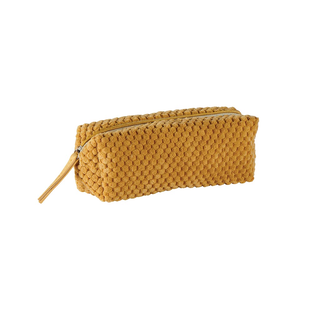 TROUSSE TOILETTE MOUTARDE AVEC ZIP DORE 18 X 6 X 6 CM - Photo N°1
