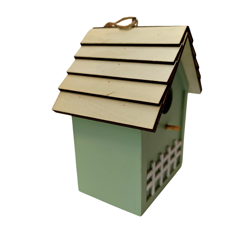 CABANE A OISEAUX EN BOIS VERT D'EAU  15 x 20 x 11 cm - Photo N°2