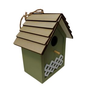 CABANE A OISEAUX EN BOIS VERT AMANDE  15 x 20 x 11 cm