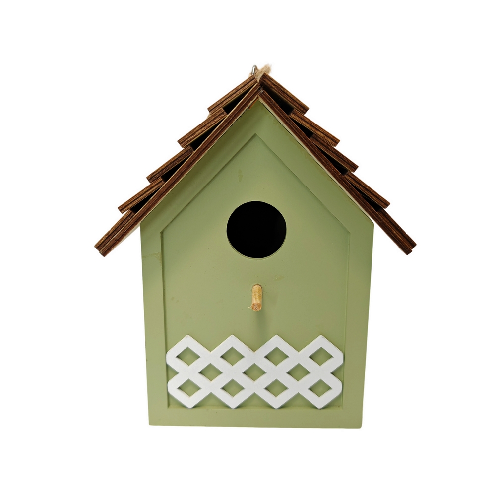 CABANE A OISEAUX EN BOIS VERT AMANDE  15 x 20 x 11 cm - Photo N°2