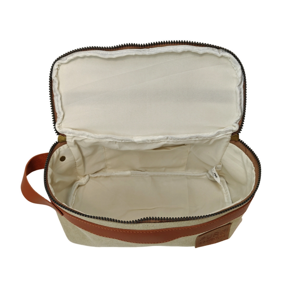 TROUSSE TOILETTE PURE  et  AVENTURE COTON BEIGE PU MARRON  26 X 14 X 12 CM - Photo N°2