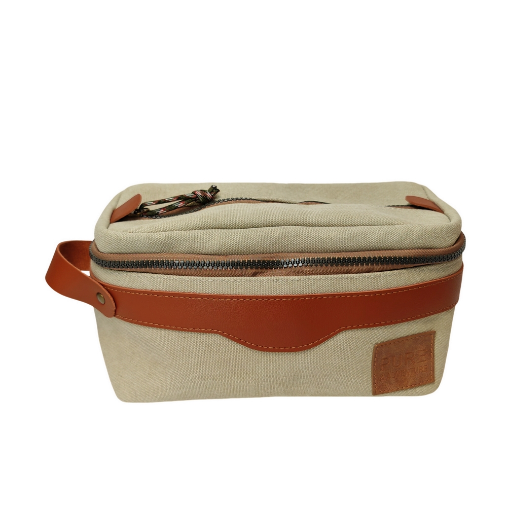 TROUSSE TOILETTE PURE  et  AVENTURE COTON BEIGE PU MARRON  26 X 14 X 12 CM - Photo N°1