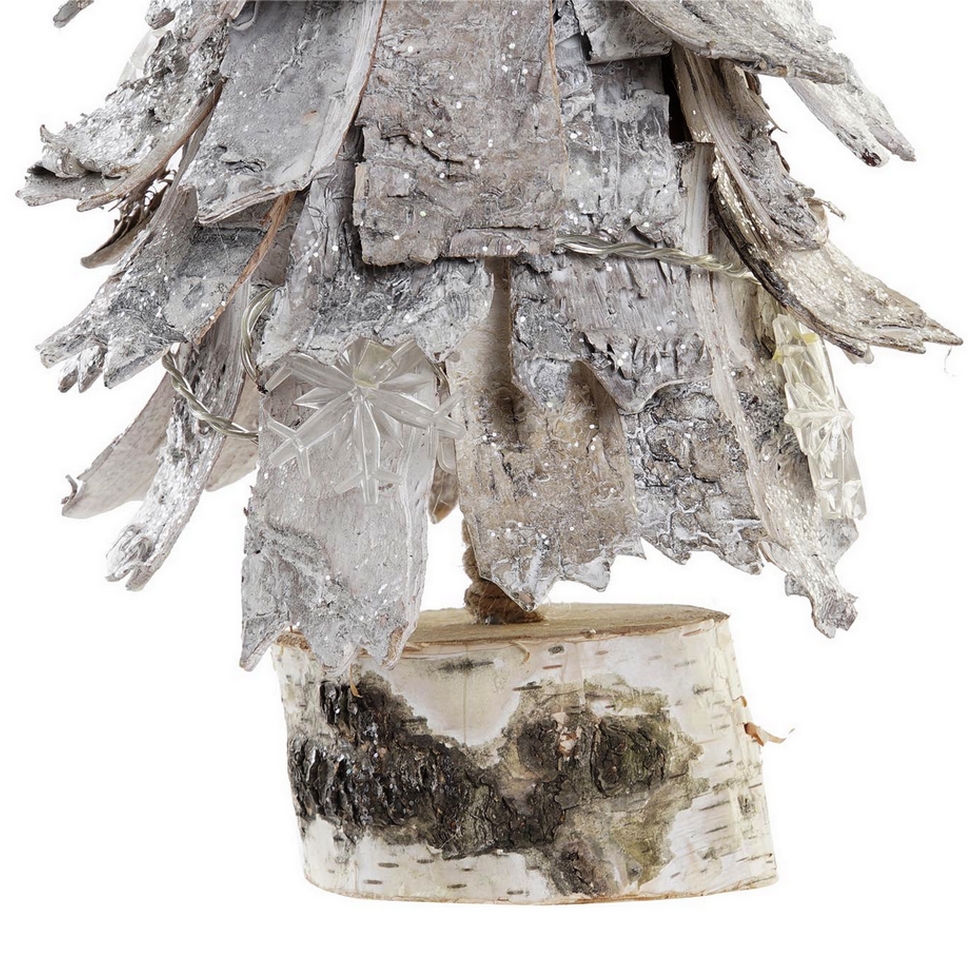 SAPIN EN ECORCE DE BOIS BLANCHI PAILLETTE ARGENTE ET LED 15 X 48 cm - Photo N°3