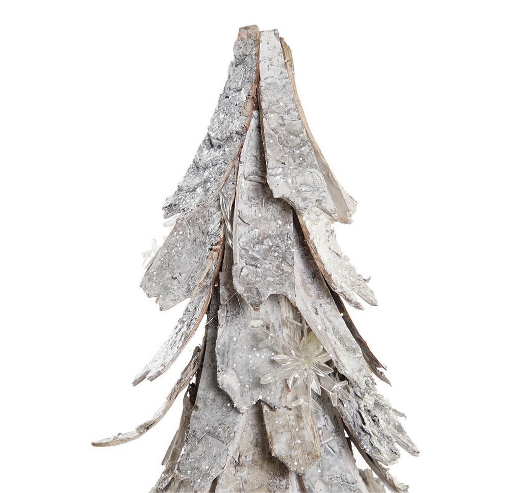 SAPIN EN ECORCE DE BOIS BLANCHI PAILLETTE ARGENTE ET LED 15 X 48 cm - Photo N°2