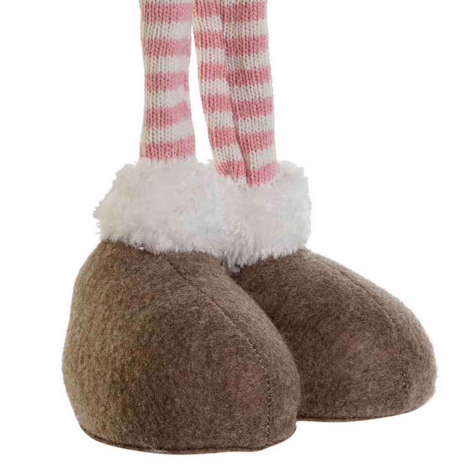 GNOME EN TEXTILE ROSE GRIS ET BLANC SUR PATTES 71 CM - Photo N°3