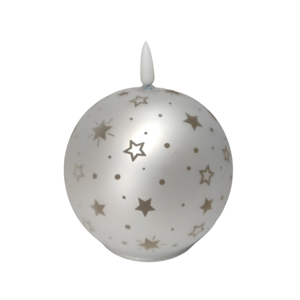 BOUGIE LED BOULE GRISE ARGENT EN VERRE DECOR ETOILES 10 X 12 X 10 CM - Photo N°3