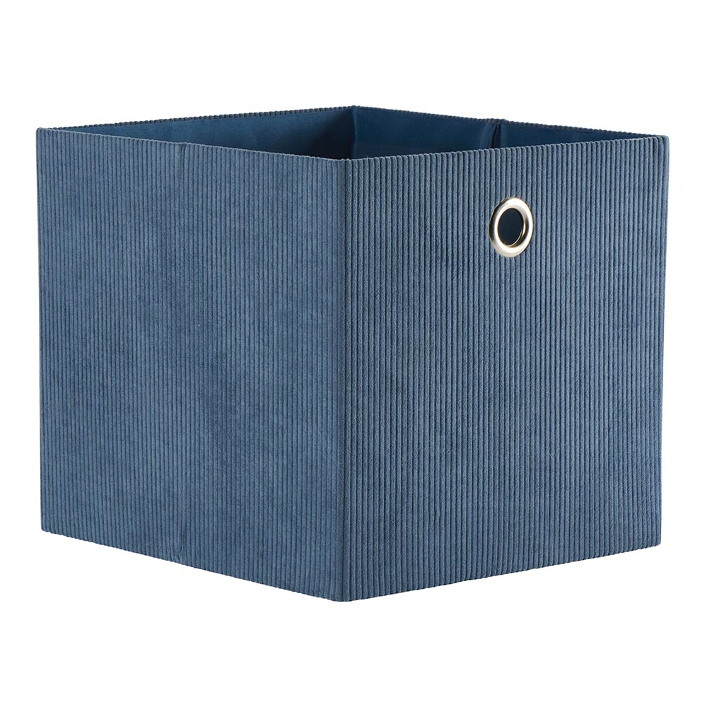 COFFRE REPLIABLE TISSU VELOURS COTELE BLEU 40 X 36 X 35 CM - Photo N°1
