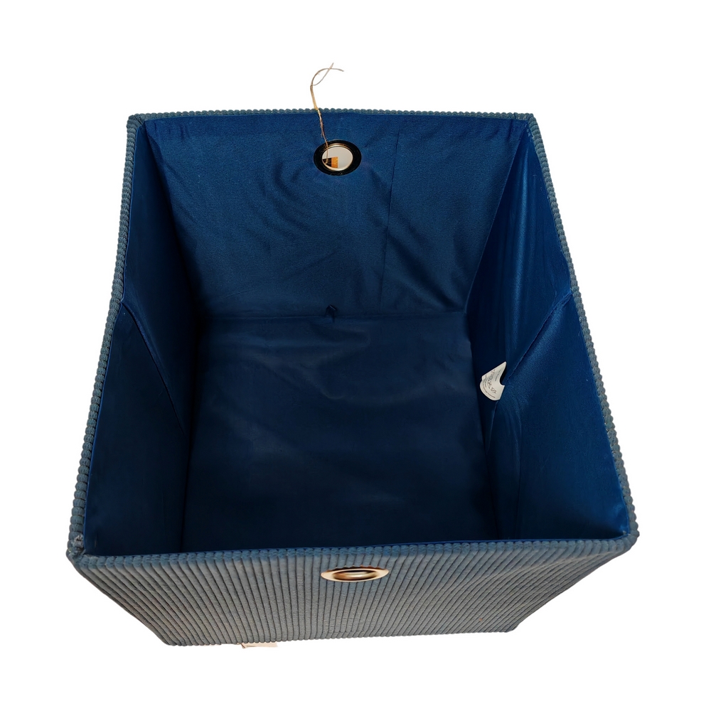 COFFRE REPLIABLE TISSU VELOURS COTELE BLEU 40 X 36 X 35 CM - Photo N°2