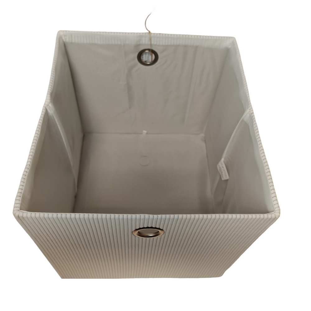 COFFRE REPLIABLE TISSU VELOURS COTELE BLANC CREME 40 X 36 X 35 CM - Photo N°3