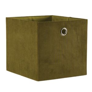 COFFRE REPLIABLE TISSU VELOURS COTELE KAKI 40 X 36 X 35 CM
