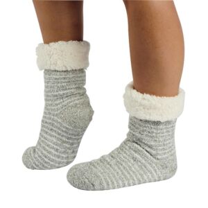 CHAUSSETTES FEMME SEMELLES ANTI DERAPANTES GRISE A RAYURES 35-42