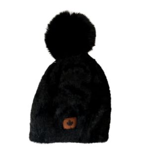 BONNET POMPON FAUSSE FOURRURE COULEUR NOIR 22 X 30 CM