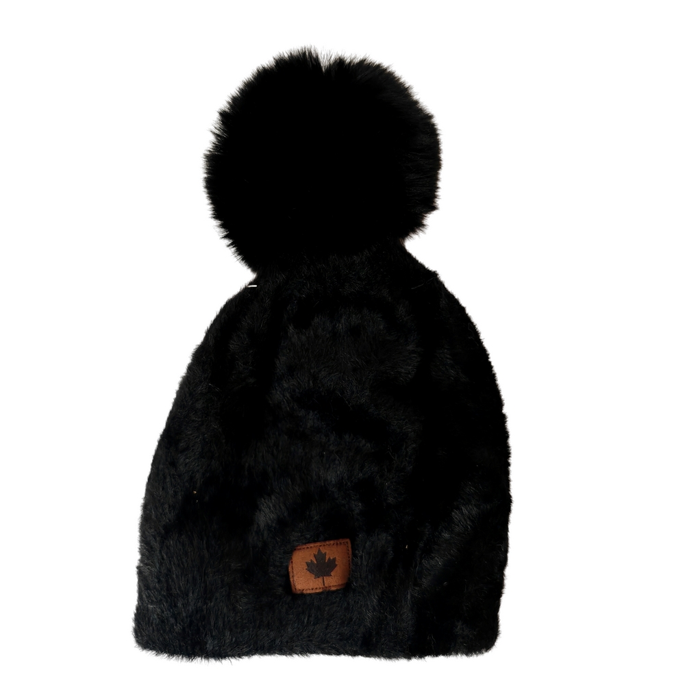 BONNET POMPON FAUSSE FOURRURE COULEUR NOIR 22 X 30 CM - Photo N°1
