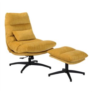 FAUTEUIL ET POUF BERGEN TISSU MOUTARDE PIEDS NOIR H 106 X L 81 X P 89.5 CM