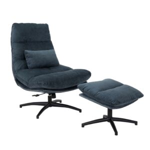 FAUTEUIL ET POUF BERGEN TISSU BLEU PETROLE PIEDS NOIR H 106 X L 81 X P 89.5 CM
