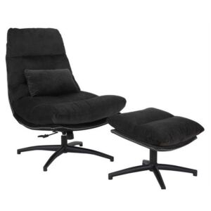 FAUTEUIL ET POUF BERGEN TISSU ANTHRACITE PIEDS NOIR H 106 X L 81 X P 89.5 CM