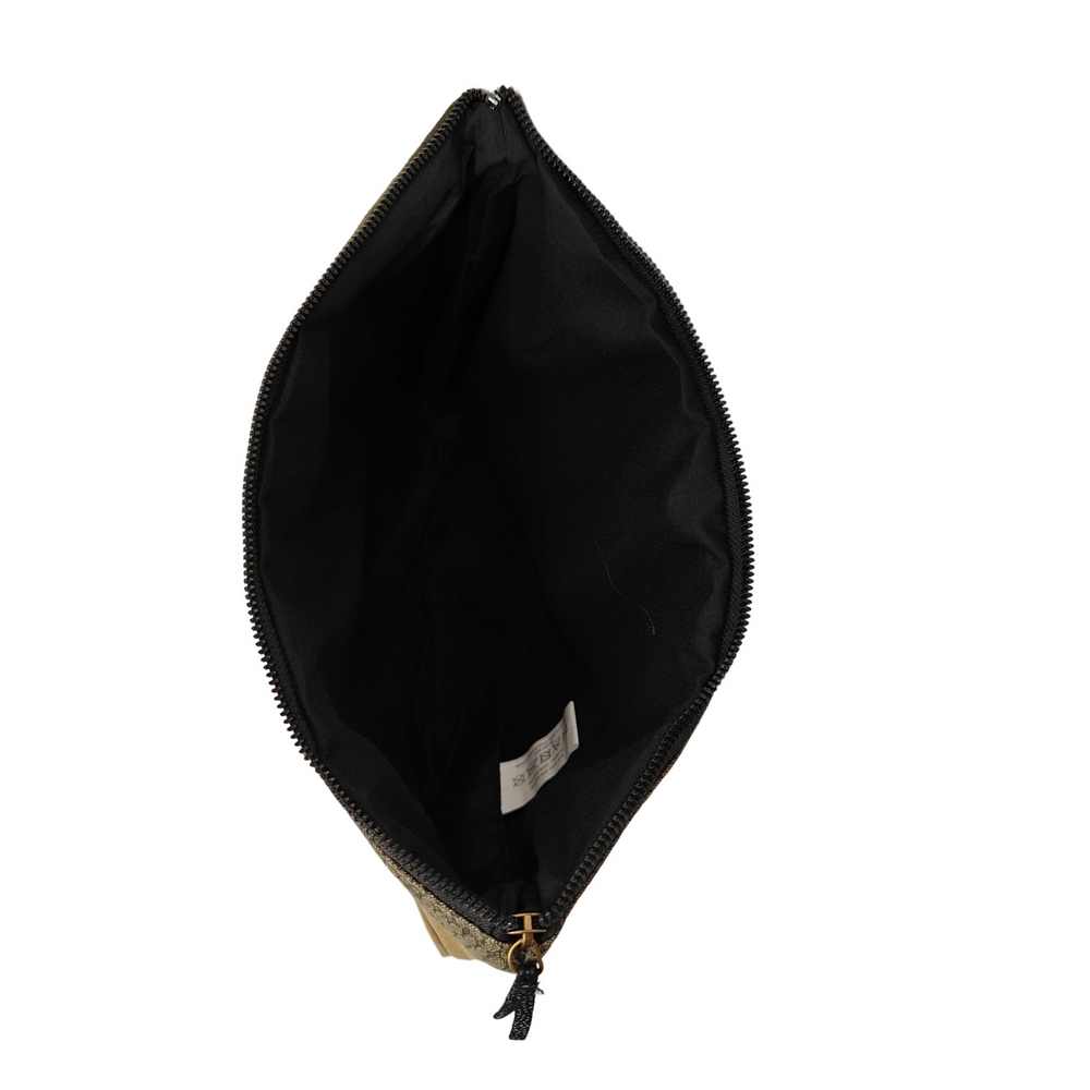 GRANDE POCHETTE ZIPPE TOILE BICOLORE VINTAGE KAKI ET MARRON 33.5 X 24.5 CM - Photo N°2