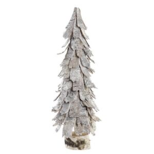 SAPIN EN ECORCE DE BOIS BLANCHI PAILLETTE ARGENTE ET LED 15 X 48 cm