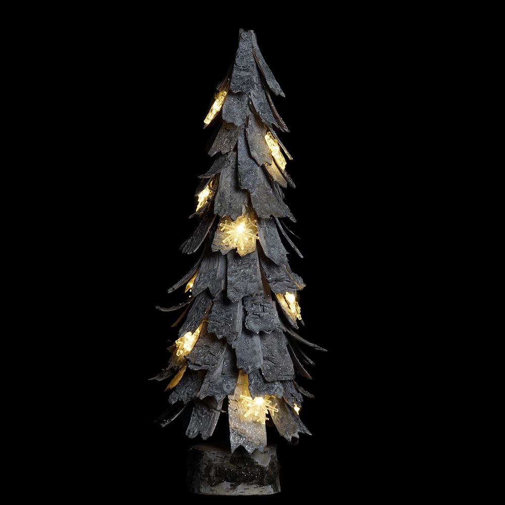 SAPIN EN ECORCE DE BOIS BLANCHI PAILLETTE ARGENTE ET LED 15 X 48 cm - Photo N°4