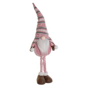 GNOME EN TEXTILE ROSE GRIS ET BLANC SUR PATTES 71 CM