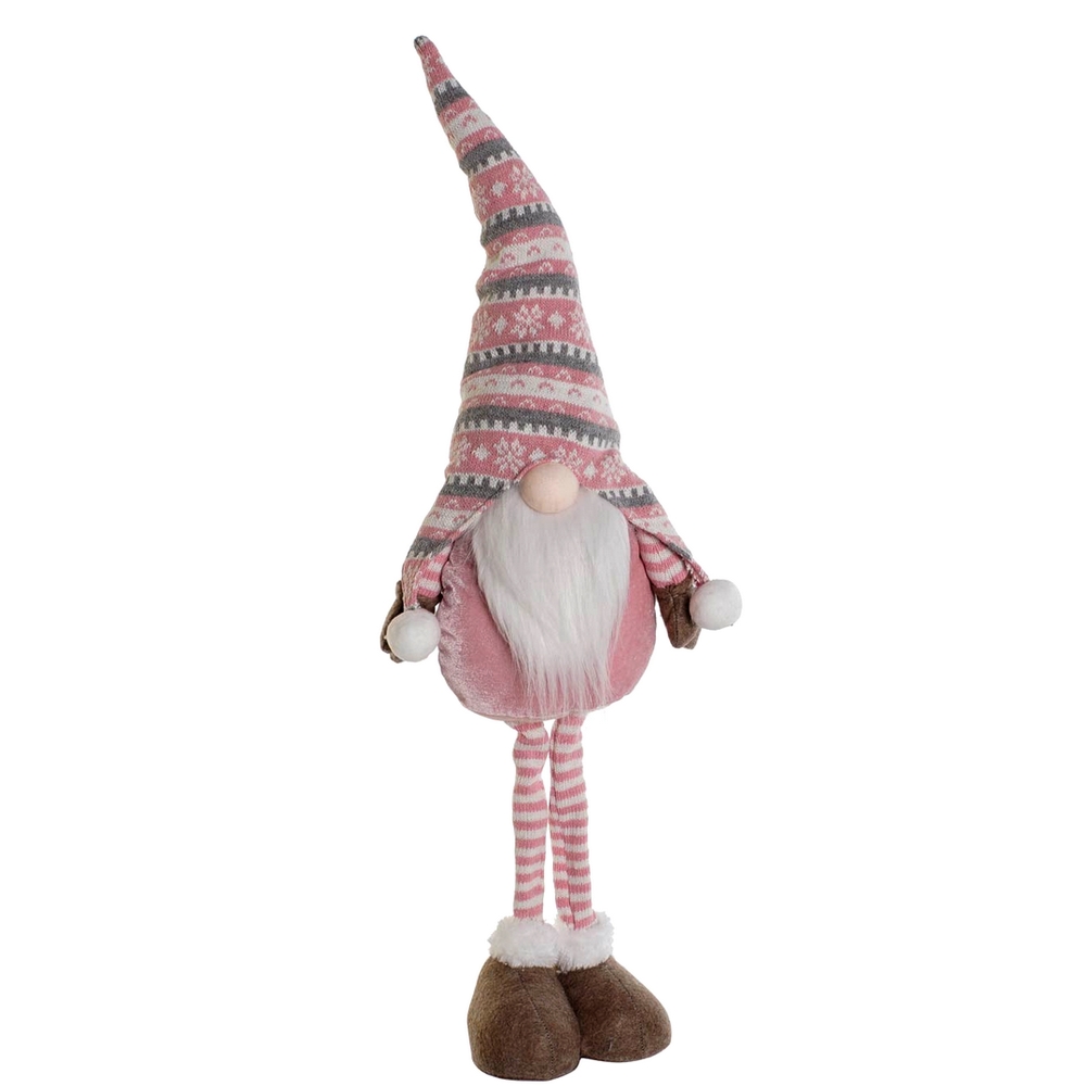 GNOME EN TEXTILE ROSE GRIS ET BLANC SUR PATTES 71 CM - Photo N°1