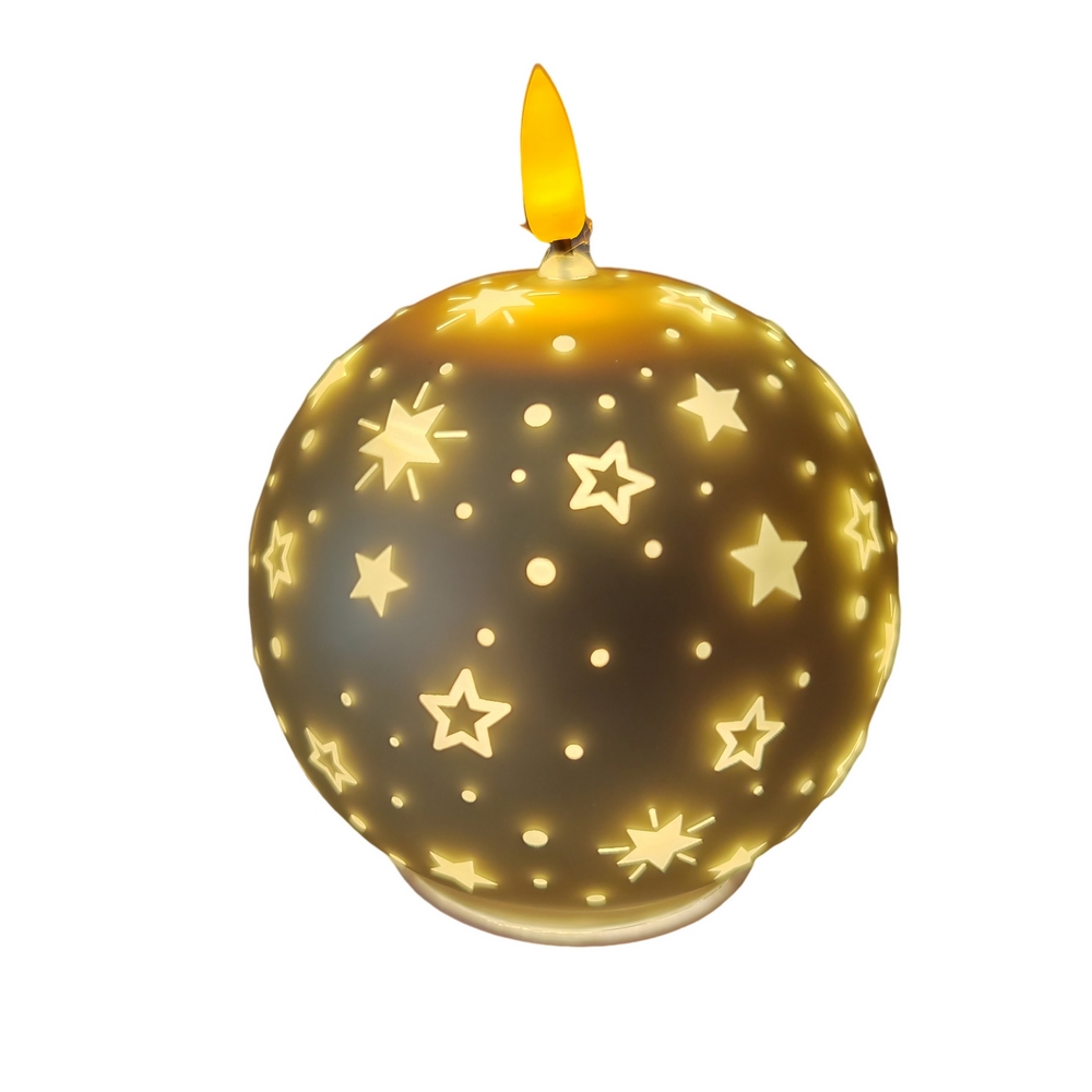 BOUGIE LED BOULE OR EN VERRE DECOR ETOILES 10 X 12 X 10 CM - Photo N°3