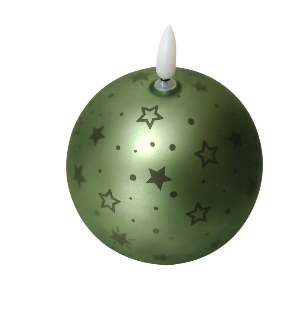 BOUGIE LED BOULE VERTE EN VERRE DECOR ETOILES 10 X 12 X 10 CM - Photo N°2